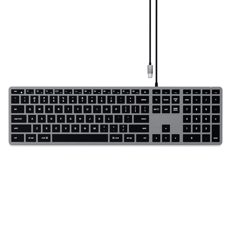 [Australia - AusPower] - Satechi Slim W3 Wired Backlit Keyboard with Numeric Keypad – Illuminated Keys & Built-in USB-C Connection – Compatible with 2021 MacBook Pro M1 Pro & Max, 2021 iMac, 2020 Mac Mini, 2020 MacBook Air 