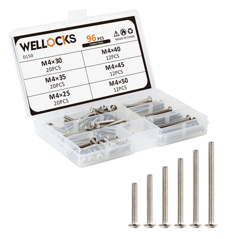 [Australia - AusPower] - WELLOCKS Cabinet Pulls Knobs Screws M4 25-50mm 96 PCS Assortment Machine Screws Pan Washer Head Metal Phillips Screws Kit for Cabinet Drawer Cupboard Closet Handles Install(D150) Assortment Kit 