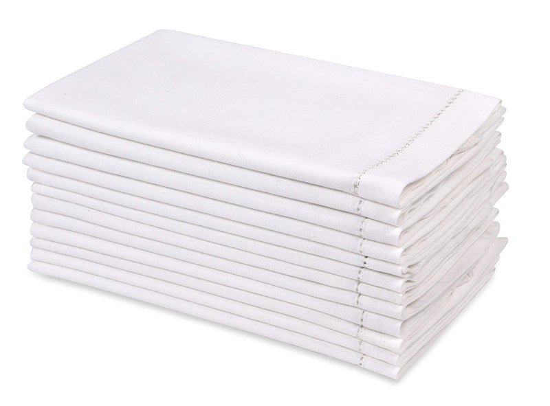 [Australia - AusPower] - Hausattire Cloth Dinner Napkins in Cotton Flax Fabric with Hemstitched Detailing & Mitered Corners - 20x20 Inches (Set of 12, White) 20x20 - Hemstitched 