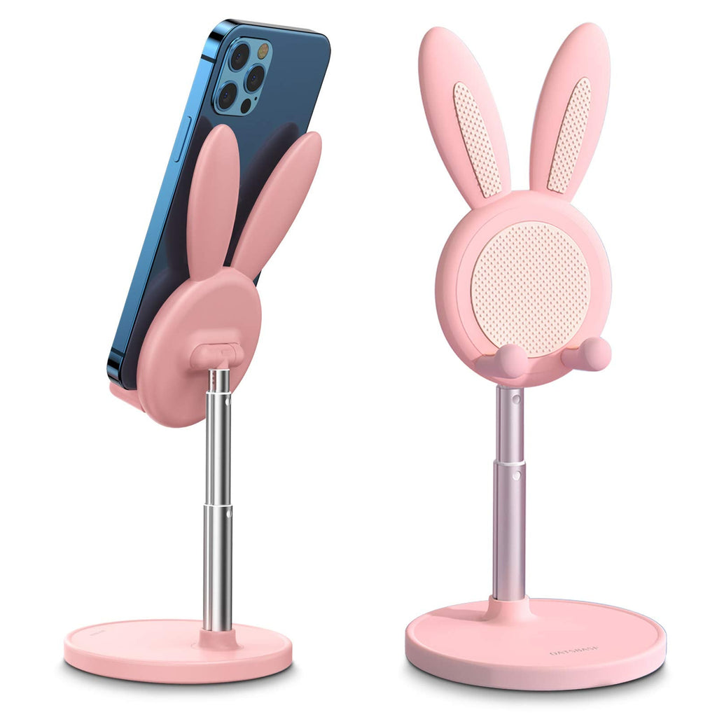 [Australia - AusPower] - Cute Bunny Phone Stand, Angle Height Adjustable OATSBASF Cell Phone Stand for Desk, Thick Case Friendly Phone Holder Stand, Compatible with iPhone, Kindle, iPad, Switch, Tablets, All Phones (Pink) Pink 