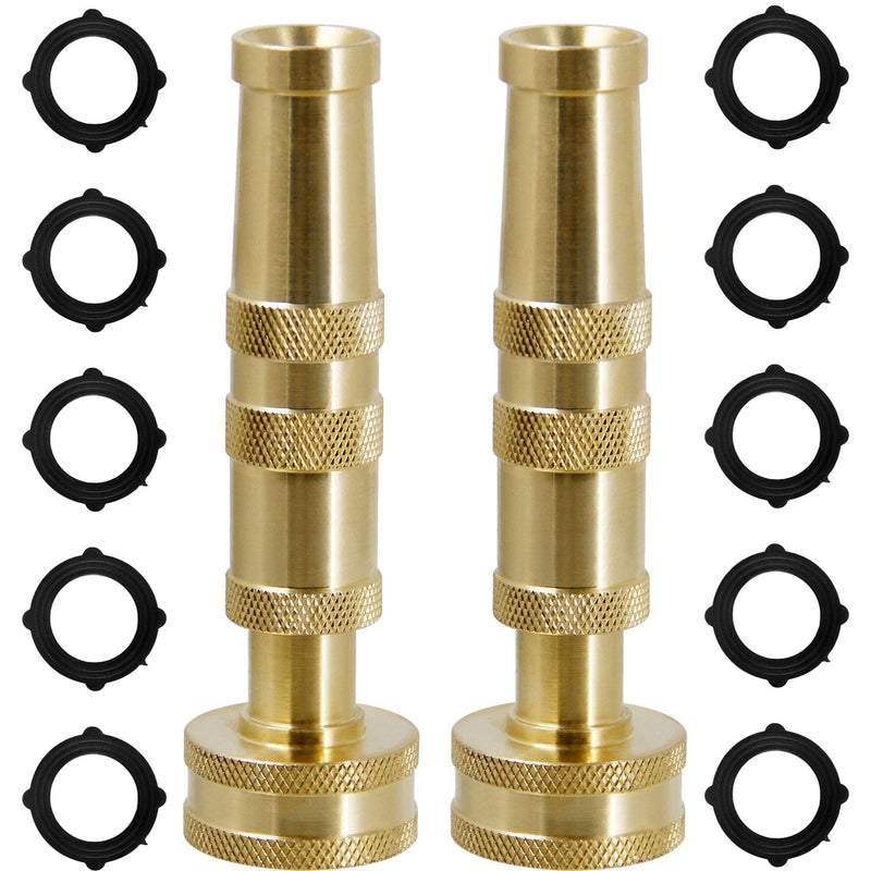 [Australia - AusPower] - Triumpeek Solid Brass Hose Nozzle, 3/4" Adjustable Twist Water Hose Nozzle, 2 Pack 4" Heavy Duty Brass Garden Hose Nozzle with 10 Rubber Washers 