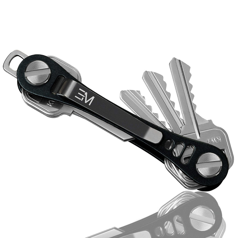 [Australia - AusPower] - EM Compact Key Holder for Keychain Premium (Aircraft Grade Aluminum) – Smart Key Organizer Keychain – Minimalist Unique Style Pocket Clip Design (Black) Black 