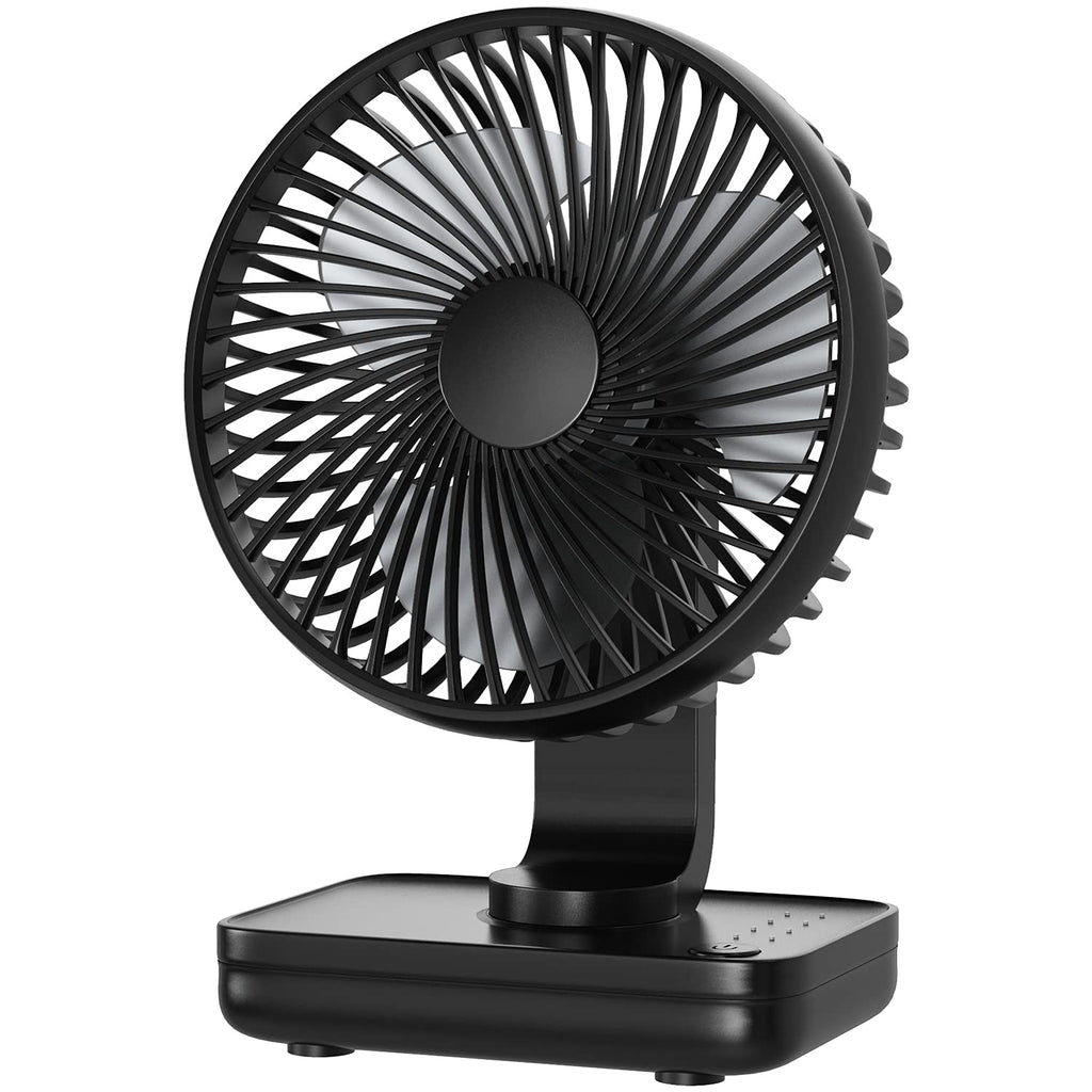 [Australia - AusPower] - Aluan Small Desk Fan, Quiet Portable Fan, Rechargeable Battery Operated Personal Fan for Home Office Bedroom Desktop Table, 4 Speeds, Black 