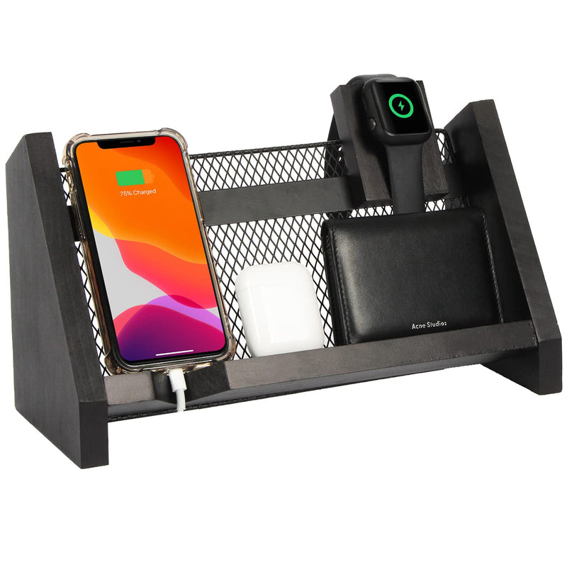 [Australia - AusPower] - J JACKCUBE DESIGN Wood Phone Docking Station Stand, Key, Tablet, Watch, Airpods and Wallet Desk Holder Display Organizer for Men Anniversary Fathers Day MK635A 