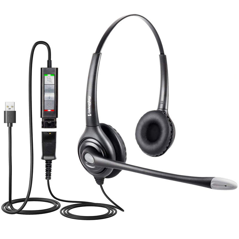 [Australia - AusPower] - VoiceJoy USB Headset with Quick Disconnect Adapter Computer Headset with Microphone Noise Cancelling, PC Headset Wired Headphones, Business Headset for Skype, Webinar, Call Center Binaural 