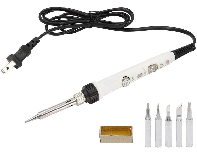 [Australia - AusPower] - LBY Electric Soldering Iron Kit, (60W ,110V) Adjustable Temperature Welding Tool, with 5pcs Soldering Tips, Soldering Iron Kit Electronics (with switch), Stainless Steel, Copper, (White) 
