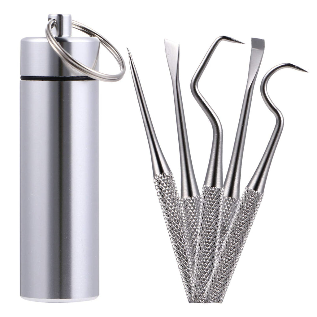 [Australia - AusPower] - EXCEART 6pcs Mini Metal Toothpick Holder Tool Kit Reusable Floss Tooth Picks Set Portable Travel Toothpick Scraper Stainless Steel Dental Picks for Outdoor Picnic Camping 