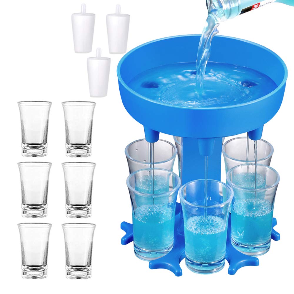[Australia - AusPower] - XBrand 6 Shot Glass Dispenser and Holder(Including 6 Glasses),Bar Shot Dispenser,Cocktail Dispenser,Multiple 6 Shot Dispenser For Filling Liquids,Carrier Liquor Dispenser Drinking Tool (Blue) Blue 