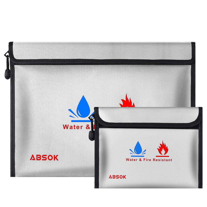 [Australia - AusPower] - Fireproof Document Bag，Fireproof Money Safe Document Bag 15 x11 & 9x7 Inches Set Non-Itchy Silicone Coated Fire Resistant Bag Fireproof Safe Storage for Money, Documents, Jewelry and Passport 