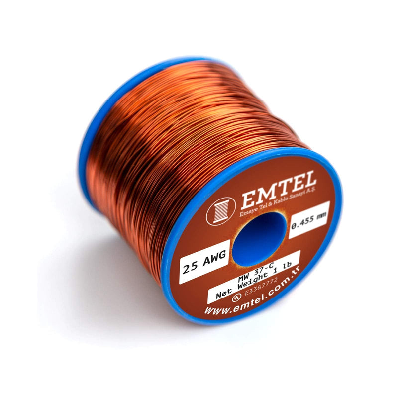 [Australia - AusPower] - Emtel 25 AWG - 1 lb (1000 feet) Magnet Wire - Enameled Copper Wire for Electrical Motor Transformer Magnetic Coil 220°C (428°F) Thermal Class - Double Insulated Winding Wire 