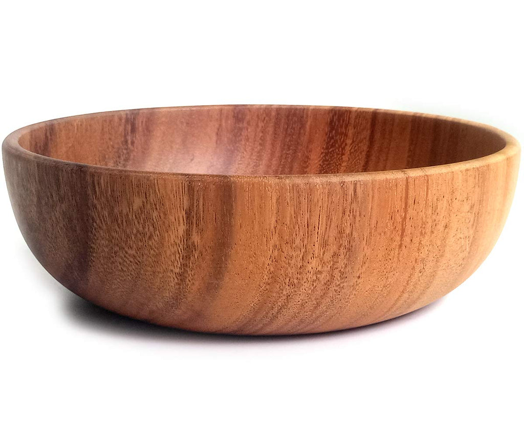 [Australia - AusPower] - Acacia Wooden Salad Serving Bowl Solid Wood Hand-Carved Bowl Fruit Bowl 9.5" 