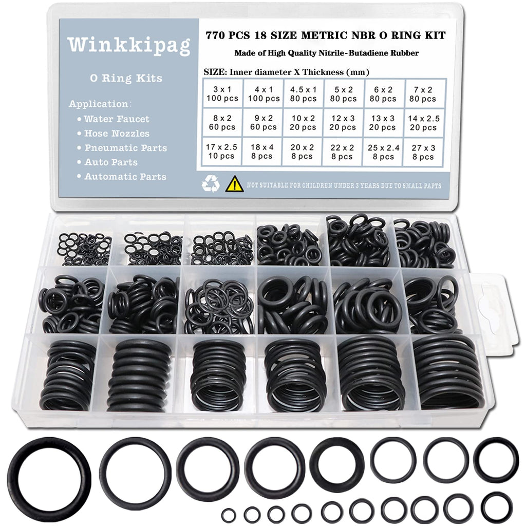 [Australia - AusPower] - TWCC 770 Pcs Rubber O Rings Kit 18 Size Universal Nitrile NBR Washer Gasket Assortment Set for Automotive Faucet Pressure Plumbing Sealing Repair,Air or Gas Connections,Resist Oil and Heat 