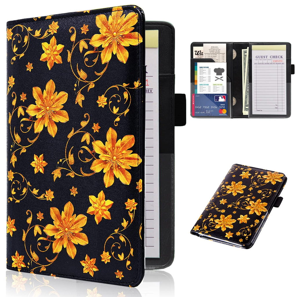 [Australia - AusPower] - RSAquar Cute Server Book for Waitress, Waiter, Host, and Waitstaff Support with 7 Storage Pockets for Recipes and Checks, Pen Holder, Personal Organizer Wallet Fits Serving Aprons, Paisley Flower New Server Book AAA - Paisley Flower 