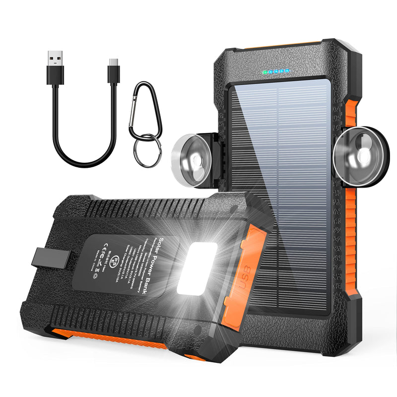 [Australia - AusPower] - Solar Power Bank Portable Solar Phone Charger 26800mAh, Battery Pack with 2 USB Outputs/LED Flashlight Phone Chargers, Waterproof Solar Panel Charging Orange 