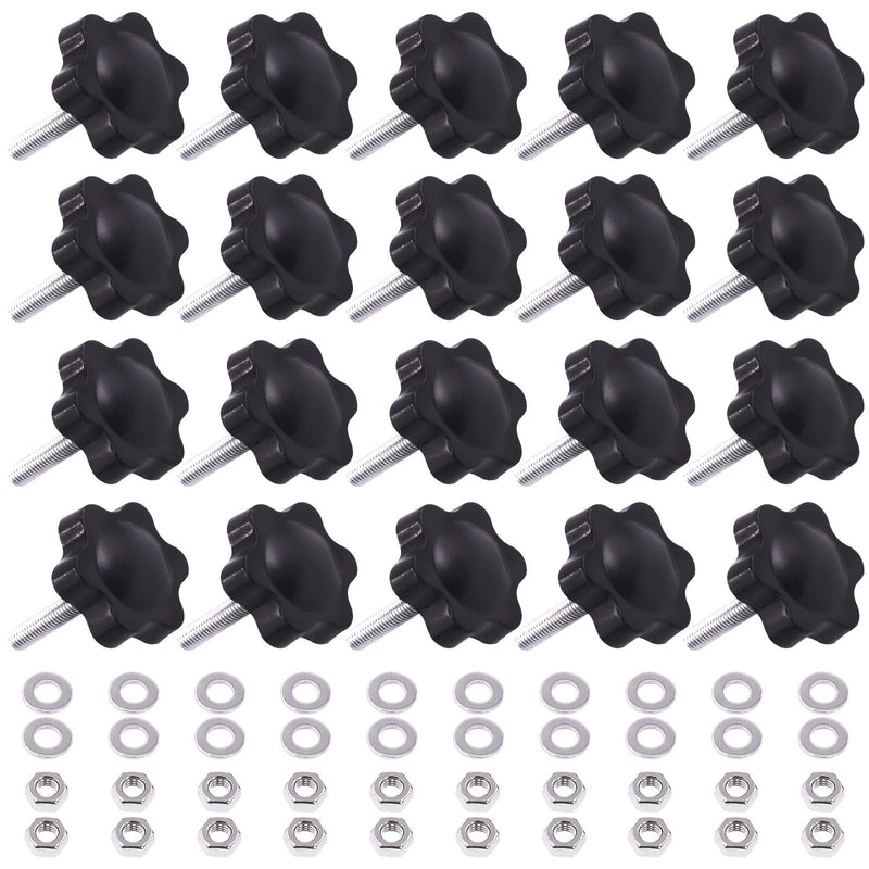 [Australia - AusPower] - Mardatt 20 Sets M4x20mm Star Knobs Male Thread Clamping Knob Screw Hand Tightening Knob Quick Removal Replacement Parts with 304 Stainless Steel Hex Nuts and Flat Washers M4 x 20mm 