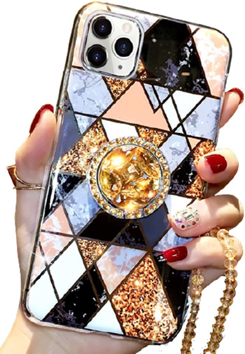 [Australia - AusPower] - Aulzaju for iPhone 11 Pro Max Cute Bling Woman Phone Case with Ring Stand Luxury Sleek Stylish Hard Diamond Rugged Marble Bumper Cover with Sparkle Beaded Phone Strap for iPhone 11 Promax 6.5'' Black iPhone 11 Pro Max 6.5 Inch 