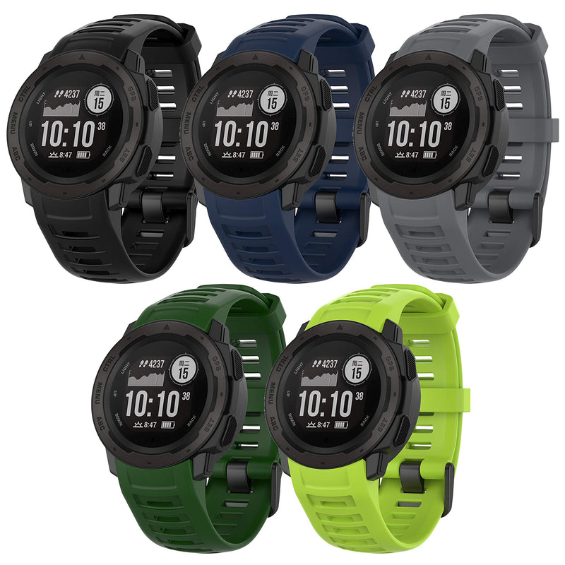 [Australia - AusPower] - QGHXO Band for Garmin Instinct, Soft Silicone Replacement Watch Band Strap for Garmin Instinct/Instinct Tide/Instinct Tactical/Instinct Solar/Instinct Esports (No Tracker) 5PCS Boys 