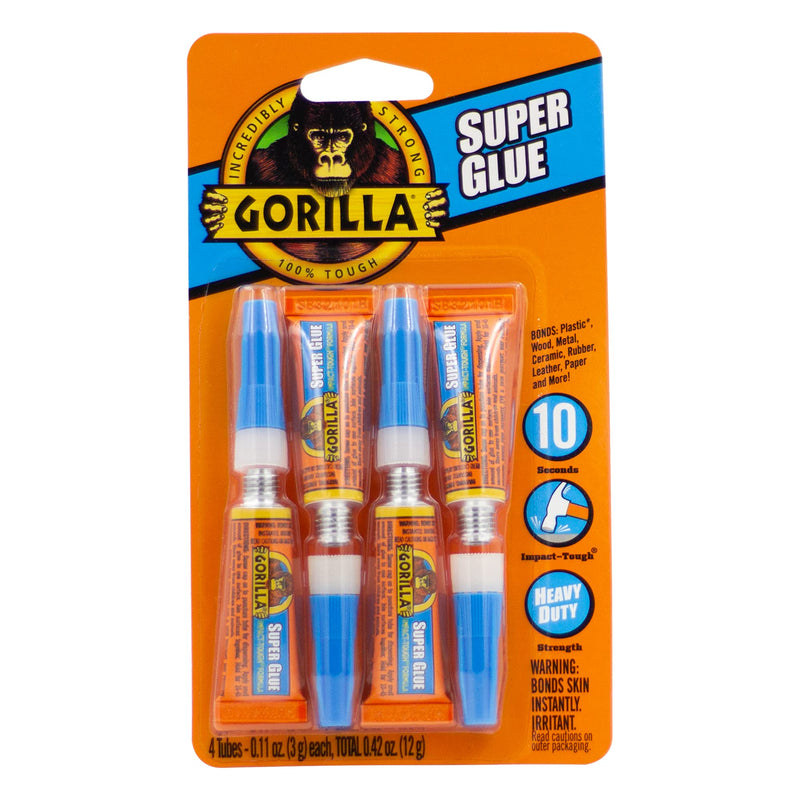 [Australia - AusPower] - Gorilla Super Glue, Four 3 Gram Tubes, Clear, (Pack of 1) 1 - Pack 