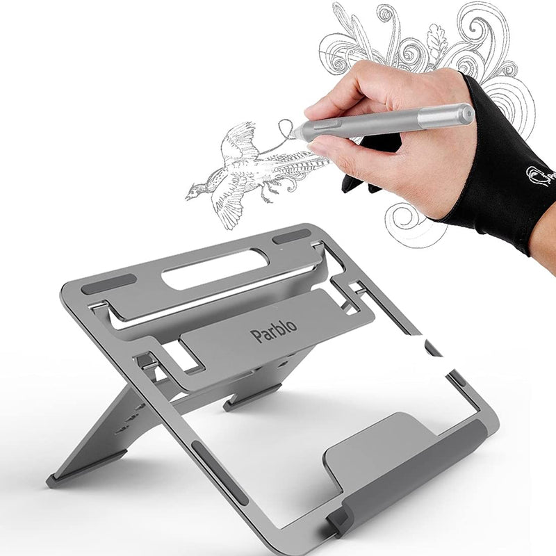 [Australia - AusPower] - Parblo Tablet Stand Adjustable for 10 to 16 inches Tablets, Monitors + Two-Finger Drawing Glove Bundle 