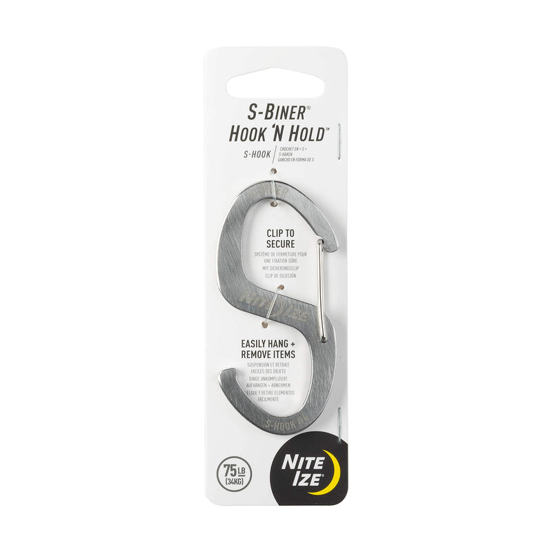 [Australia - AusPower] - Nite Ize S-Biner Hook 'N Hold S-Hook, Stainless Steel S-Hook with Clip, Holds Pans, Tools and Plants, Stainless 