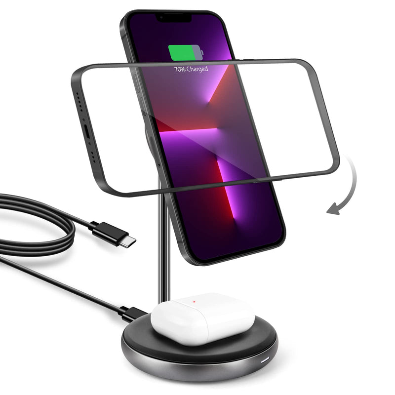 [Australia - AusPower] - TWOPAN Wireless Charger iPhone 13, Aluminum 2-in-1 iPhone Mag-Safe Charger Stand & 4 ft USB C Cable, Magnetic Wireless Fast Charging Station for iPhone 13/12/Pro Max/Mini, AirPods Pro/2 (No Adapter) 