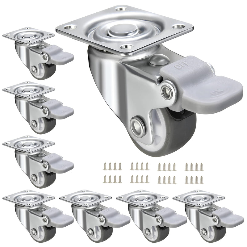 [Australia - AusPower] - JGJC 1'' Caster Wheels 8 Pack,Low Profile Small Wheels for Furniture,Soft Rubber Swivel Plate Casters Protect Wood Floors (8 with Brake,180 lbs for Set of 8) 
