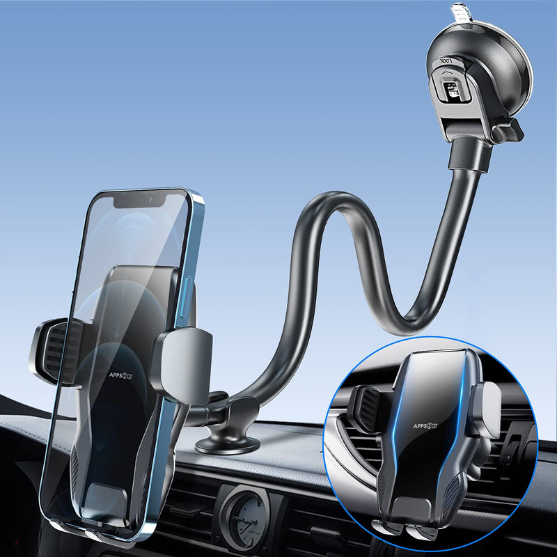 [Australia - AusPower] - Windshield Car Phone Holder Mount, 13" Gooseneck Truck Cell Phone Holder for Car with Strong Suction Cup, Phone Mount for Car Dashboard Compatible with iPhone 13/12 Pro Max, Samsung, LG & More 