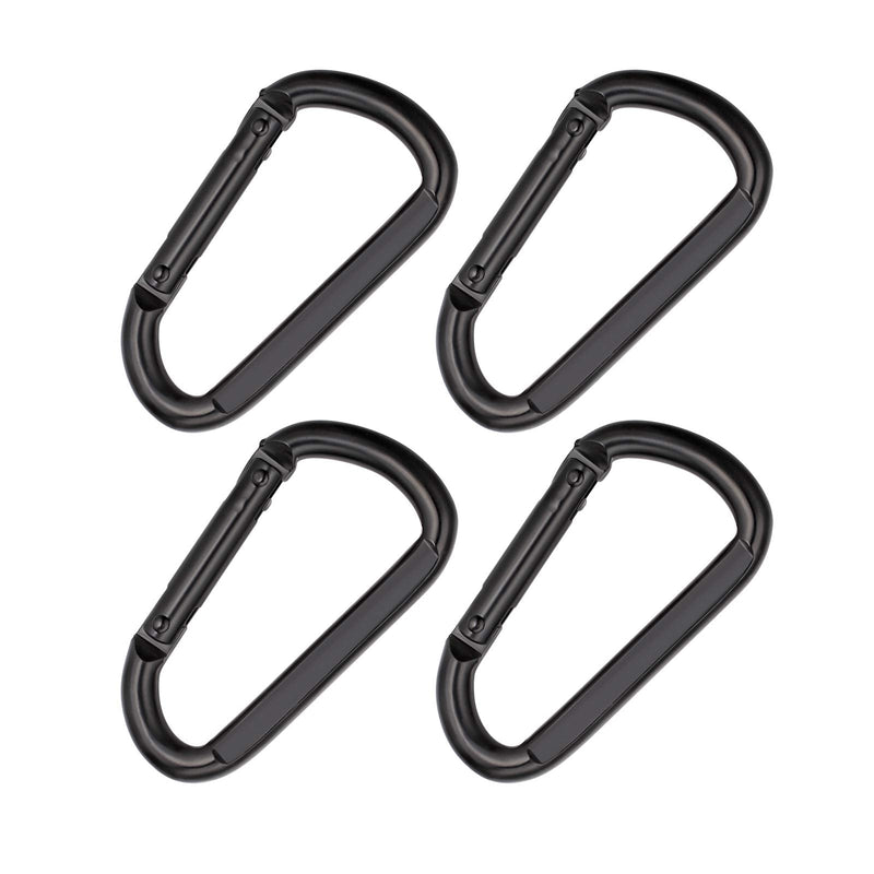 [Australia - AusPower] - OWAYOTO 3 Inch Black Carabiner Heavy Duty Spring Snap Hook D Shape Steel Clip Link Buckle M8x80mm 4pcs 