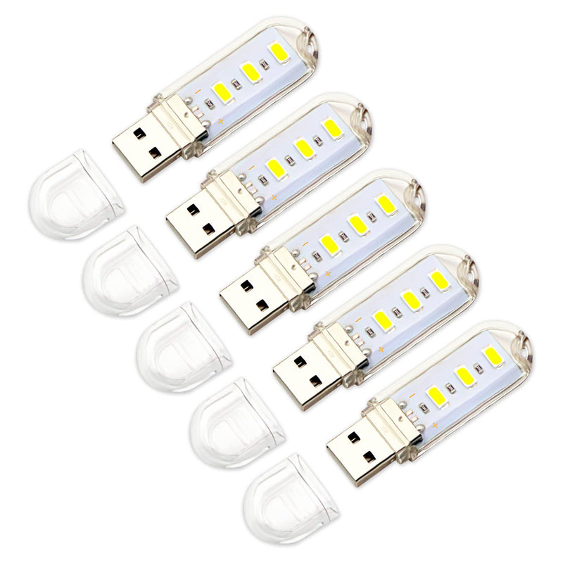 [Australia - AusPower] - V Telesky 5 Pack USB Light,Night Light Plug in USB Reading Light LED Protable Night Light ,USB Shape 3 LED Light（Warm Light） 