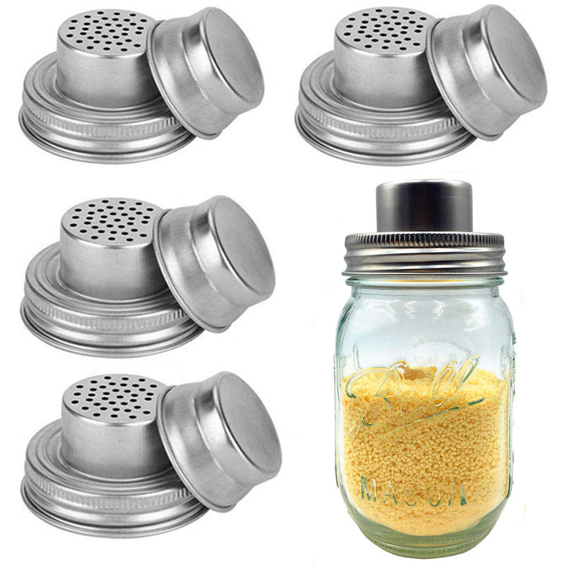 [Australia - AusPower] - 4 Pack Stainless Steel Mason Jar Shaker Lids with Silicone Seals for Dredge Flour,Mix Spices,Sugar, Salt, Peppers and Any Regular Mouth Mason Jar Canning Jar 