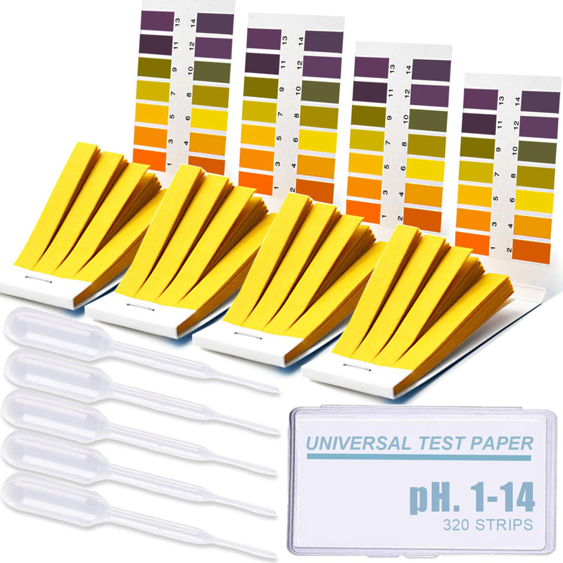 [Australia - AusPower] - Litmus PH Test Strips 320 Strips, Professional Universal pH.1-14 Test Paper with Storage case & Test Droppers, for Teaching, Student, Chemistry Experiment, Saliva Urine Water Soil & Diet pH Monitoring 