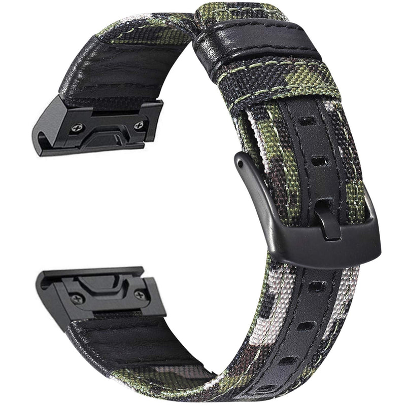 [Australia - AusPower] - Olytop for Fenix 5X Plus Bands, Fenix 6X Bands, 26mm Quickly Fit Premium Durable Nylon with Leather Watch Strap Wrist Band for Garmin Fenix 5X/5X Plus/Fenix 3/Quatix 3 Smartwatch -Camouflage Camouflage 