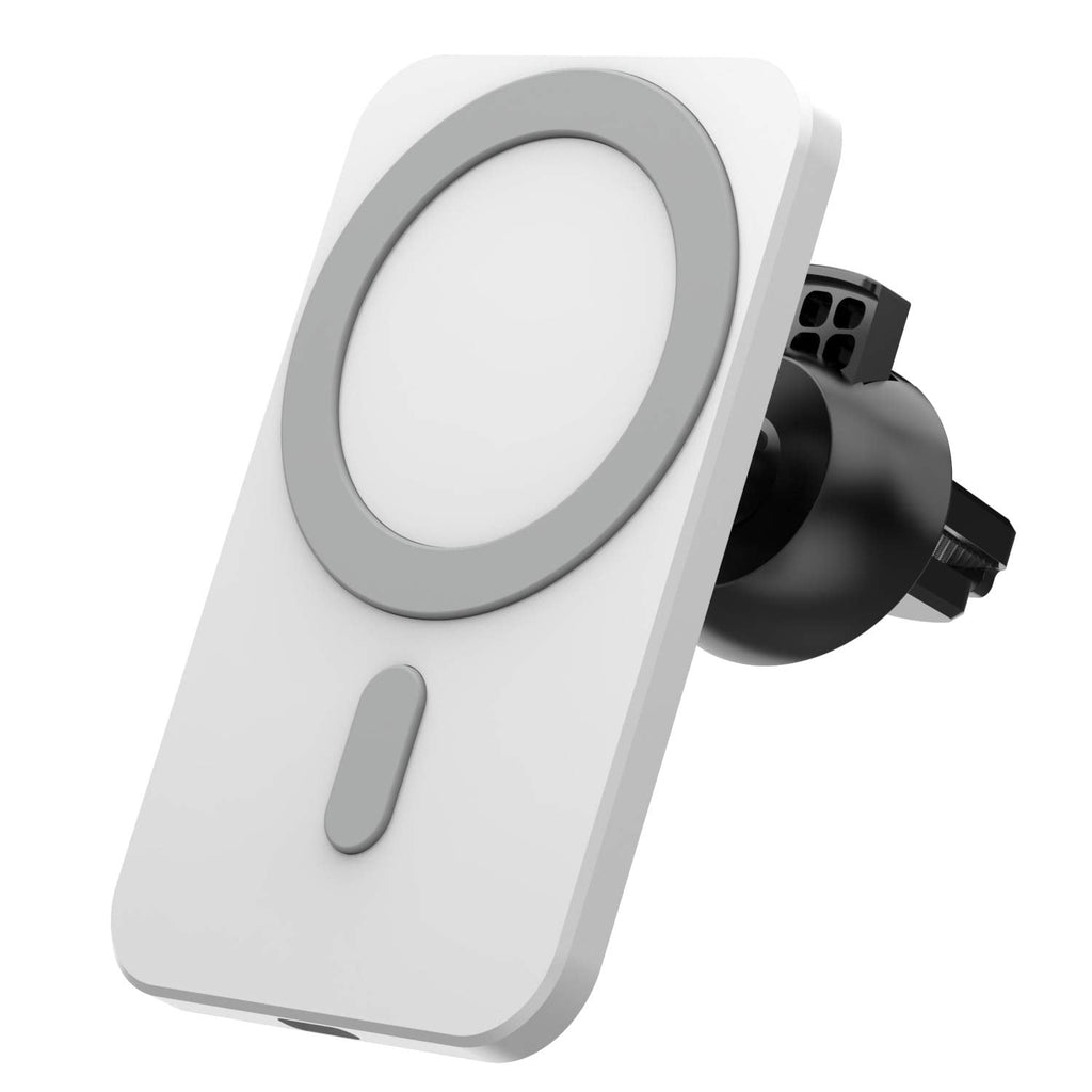 [Australia - AusPower] - MagPack Car Mount & Charger - Compatible with MagSafe for Apple iPhone 12 Series - Automobile Air Vent Phone Stand or Dashboard Mobile Holder with Suction - 15W, Fast-Charging, Classic White Color 