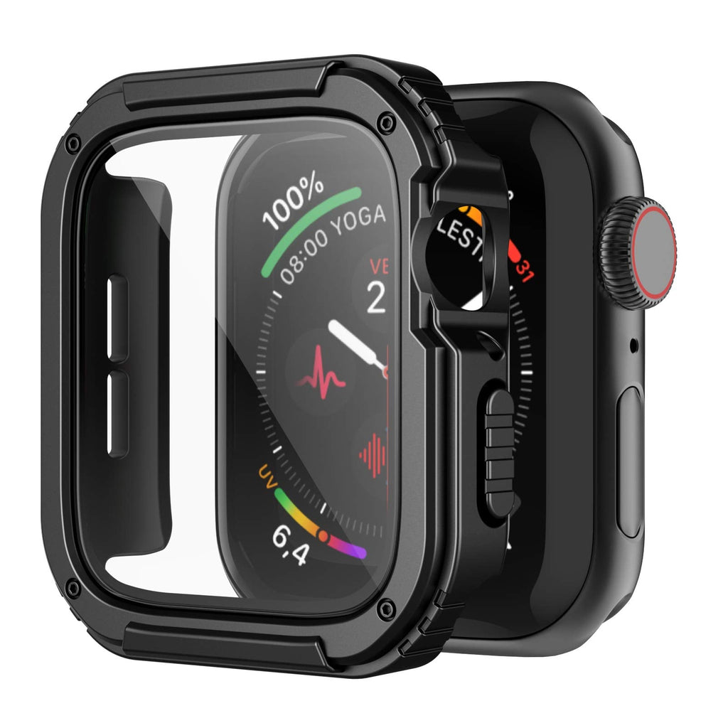 [Australia - AusPower] - Recoppa Rugged Apple Watch Case 42mm Series 3/2/1 with Screen Protector, Durable Military Grade Quattro Pro Series Drop-Proof Protective Cover Full Coverage Shock-Proof Bumper for Men iWatch(Black) Black 42 mm 