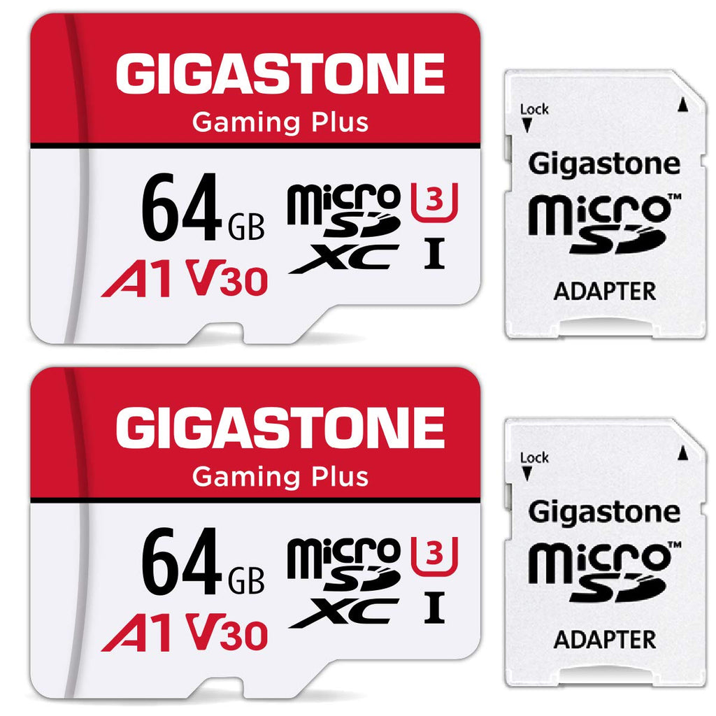 [Australia - AusPower] - [Gigastone] 64GB 2-Pack Micro SD Card, Gaming Plus, MicroSDXC Memory Card for Nintendo-Switch, Smartphone, Fire Tablet, 4K UHD Video Recording, UHS-I U3 C10 A1 V30, up to 95MB/s, with Adapter 64GB Gaming Plus 2-Pack 