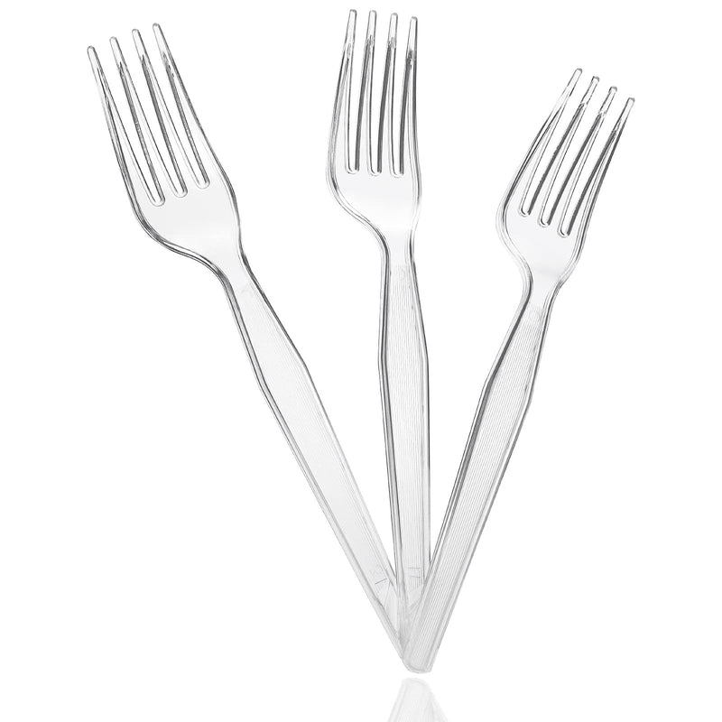 [Australia - AusPower] - 100 Count Plastic Clear Forks, Sturdy and Durable Disposable Cutlery for Home, Office, School, Party, Picnics, Restaurant, Take-out Fast Food, Outdoor Events, Or Every Day Use, 1 Boxed 