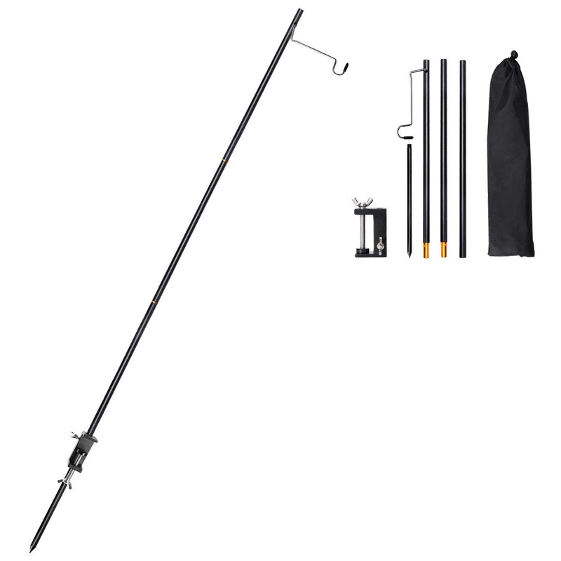 [Australia - AusPower] - TOBWOLF Portable Camping Folding Lamp Pole, Lightweight Collapsible Aluminum Lantern Stand, Outdoor Lamp Post Hanging Light Holder Stick for Picnic, Hiking, Fishing, Backpacking, Garden BBQ Black 