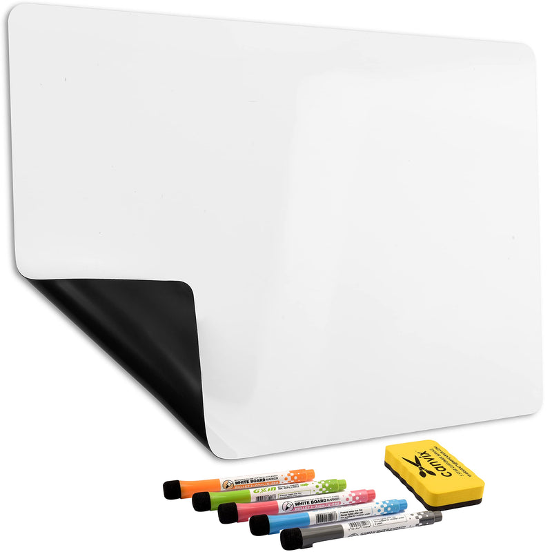 [Australia - AusPower] - Magnetic Dry Erase Whiteboard for Refrigerator – Magnetized, Removable, Residue-Free Art and Memo Board for Family, Kids, Home, and Office – Magnetic Markers & Eraser Included (12 x 8 Inches) 12 x 8 inch Brilliant White 