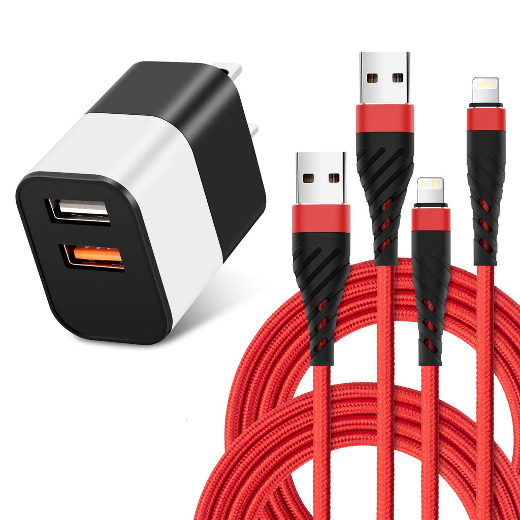 [Australia - AusPower] - [MFi Certified] iPhone Charger Block with Wall Plug,2Pack 10ft Lightning Cable&12W Dual Port USB Wall Charger,2.4A Portable Power Adapter Plug and 10 Foot Charging Cable for iPhone 11/XS/XR/X/8/7/6S 