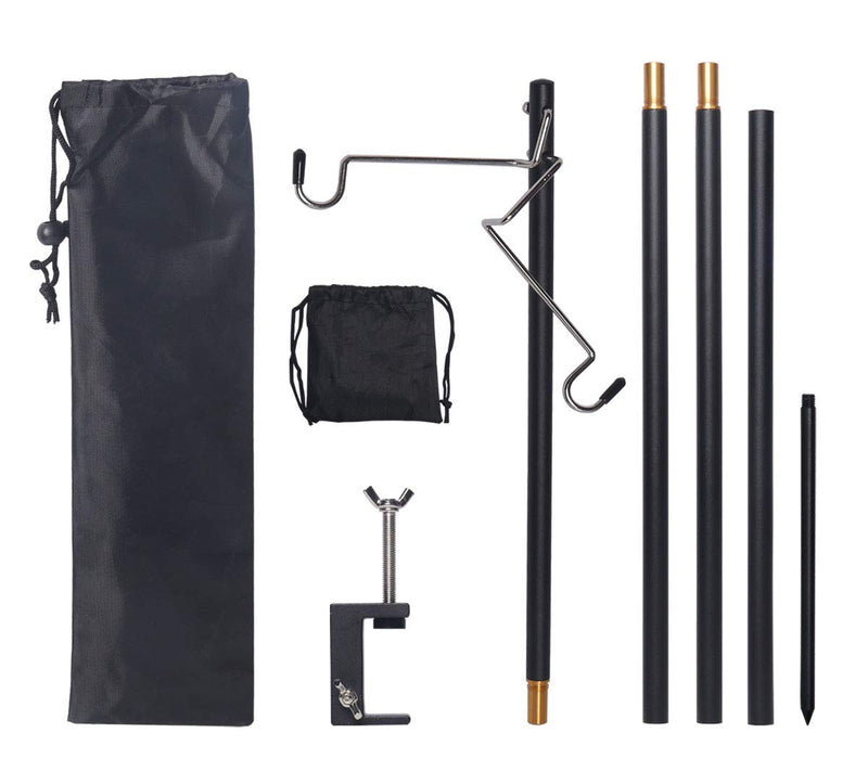 [Australia - AusPower] - Hikeman Folding Lantern Stand Pole Portable Lamp Stand Hook Collapasible Light Stand Holder for Camping Fishing Picnic BBQ Outdoor Activities Black 