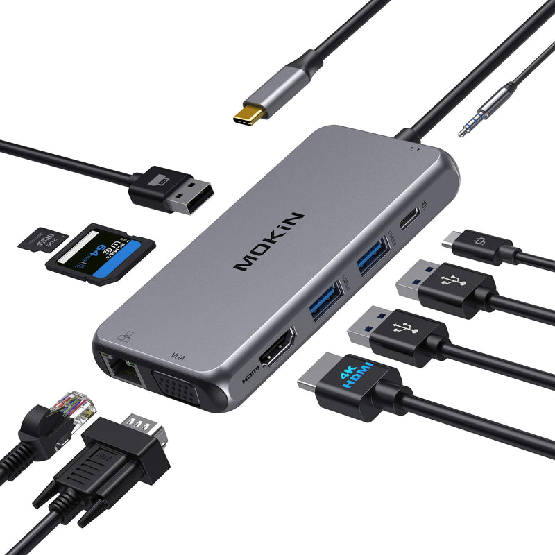 [Australia - AusPower] - USB C Hub Type C Multiport Adapter for MacBook Pro/Air, 10 in 1 Mac Dongle with HDMI, Ethernet, VGA, PD Port, 3 USB 3.0, SD/TF Card Reader and Mic/Audio for Windows Type C Laptops 