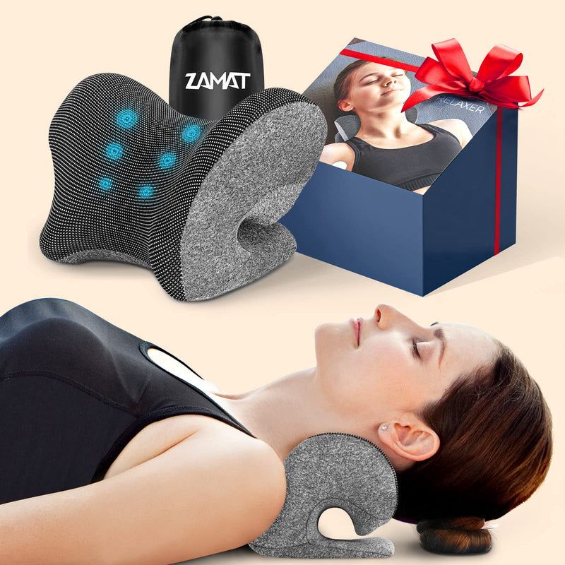 [Australia - AusPower] - ZAMAT Neck and Shoulder Relaxer with Magnetic Therapy Pillowcase, Neck Stretcher Chiropractic Pillows for Pain Relief, Cervical Traction Device for Relieve TMJ Headache Muscle Tension Spine Alignment Grey 