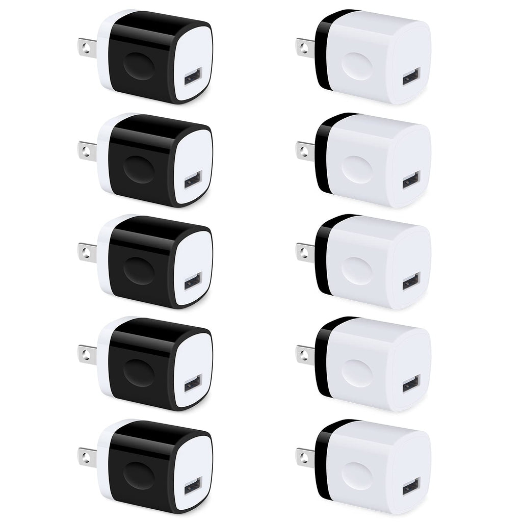 [Australia - AusPower] - USB Single Charger Block 10 Pack, UorMe 1A 5V Single Port Power Adapter Charging Phone Cube Box Pack Compatible with iPhone 12 SE 11 X 8 7 6S, Galaxy A21 Note20 A71 A51 A31 S10 S9 S8 Note 9 8 S7 Edge Black+White 