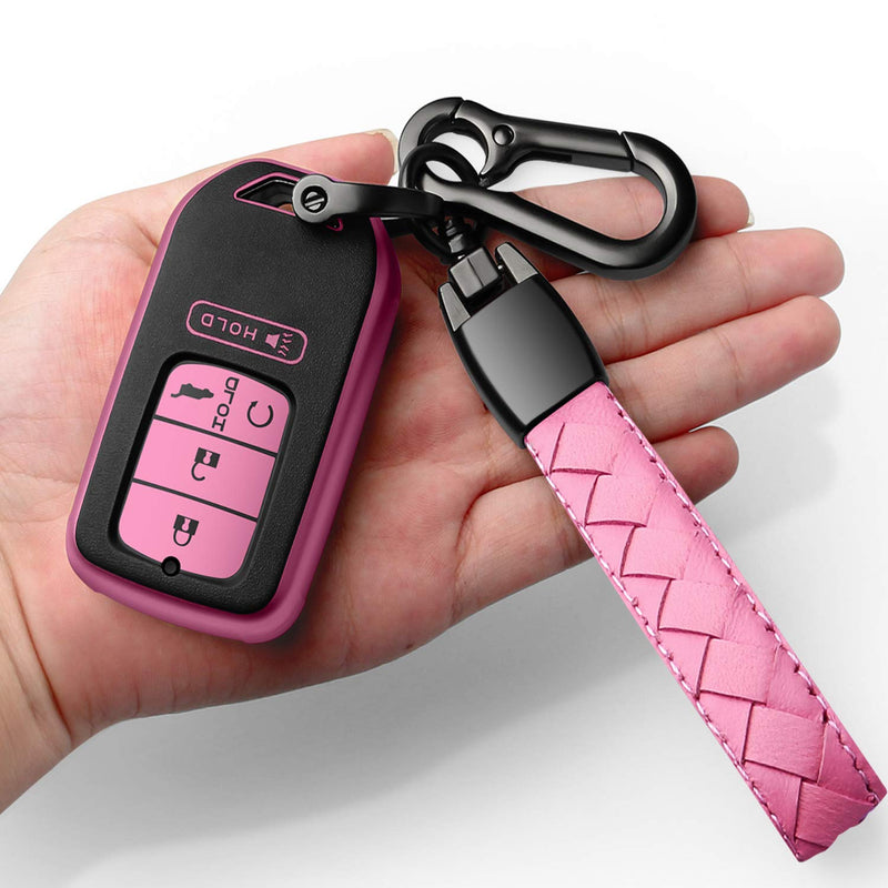 [Australia - AusPower] - Sindeda for Honda key fob cover with leather keychain,Soft TPU Full key Shell Protection,key fob case compatible Honda Accord Civic CRV Pilot Odyssey Passport Smart Remote Key，Key Fob Shell Pink 