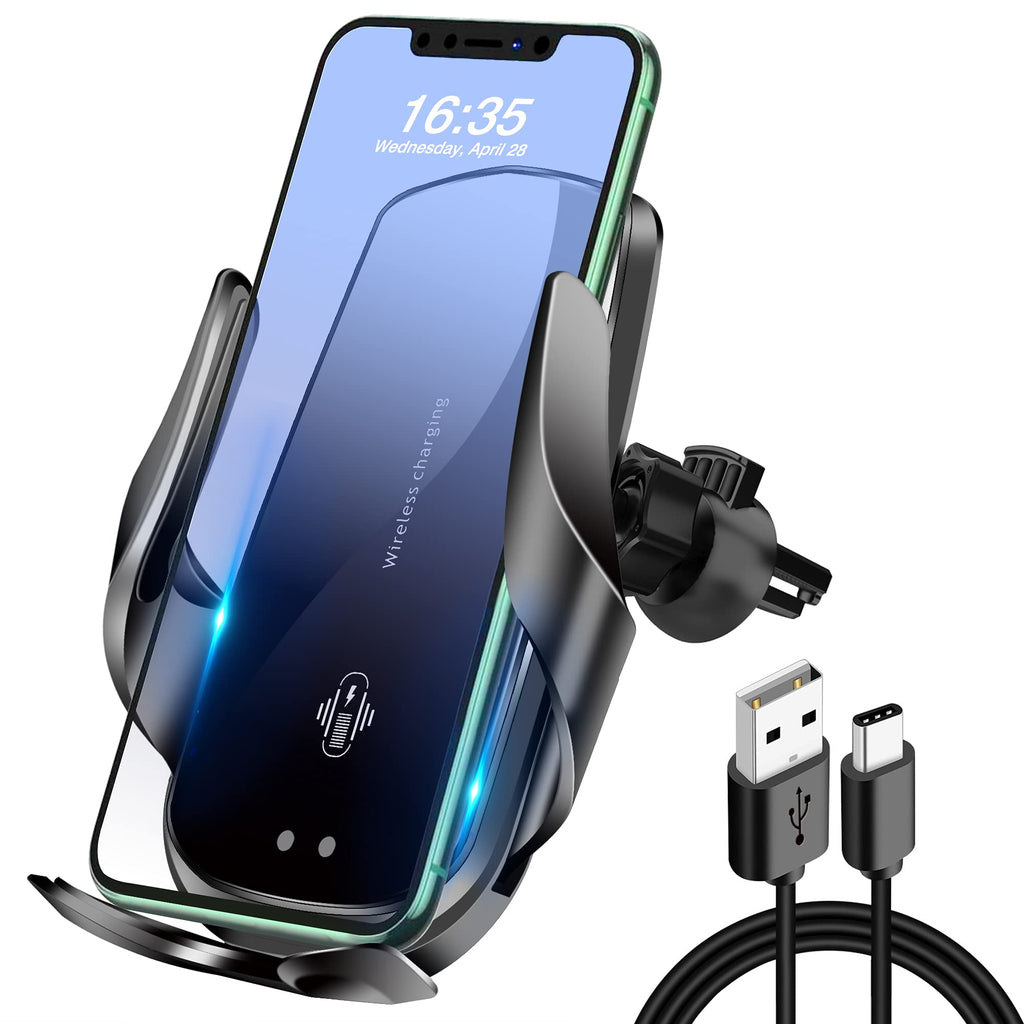 [Australia - AusPower] - iPhone 12 Car Charger, 15W Wireless USB C Qi Fast Cell Holder Auto-Clamping Vehicle Air Vent Mount Compatible for iPhone13/12/11/X/SE/8/ Samsung S 6/7/8/9/Huawei/XIAOMI/Google/Sony/Nokia More(Black 