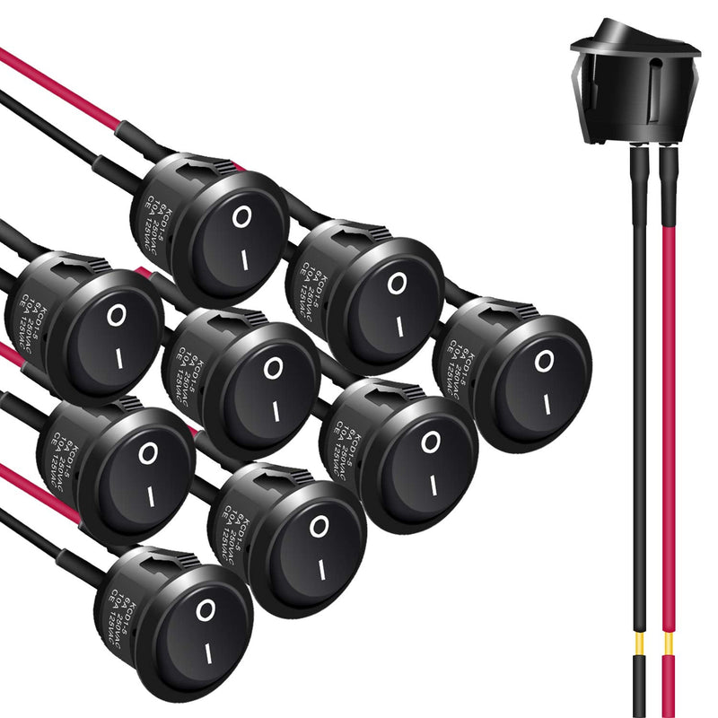 [Australia - AusPower] - APIELE 10Pcs Rocker Switch ON Off KCD1 Mini Round Toggle Switch SPST 2Pin Snap-in Design Car Boat Automotive with Wires Pre-Wired AC 6A/250V 10A/125V 12VDC KCD1-5-101 