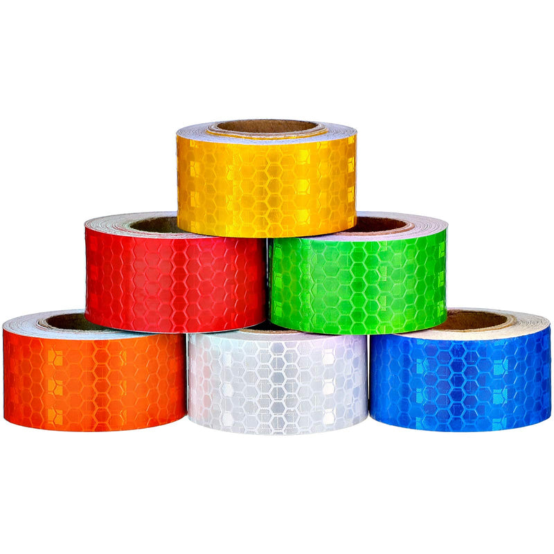[Australia - AusPower] - 6 Rolls Reflective Tapes 6 Colors Reflective Warning Tape Night Safety Sticker, Silver, Blue, Red, Yellow, Orange, Green (0.4 Inch x 157.8 Feet) (1 Inch x 60 Feet) 1 Inch x 60 Feet 