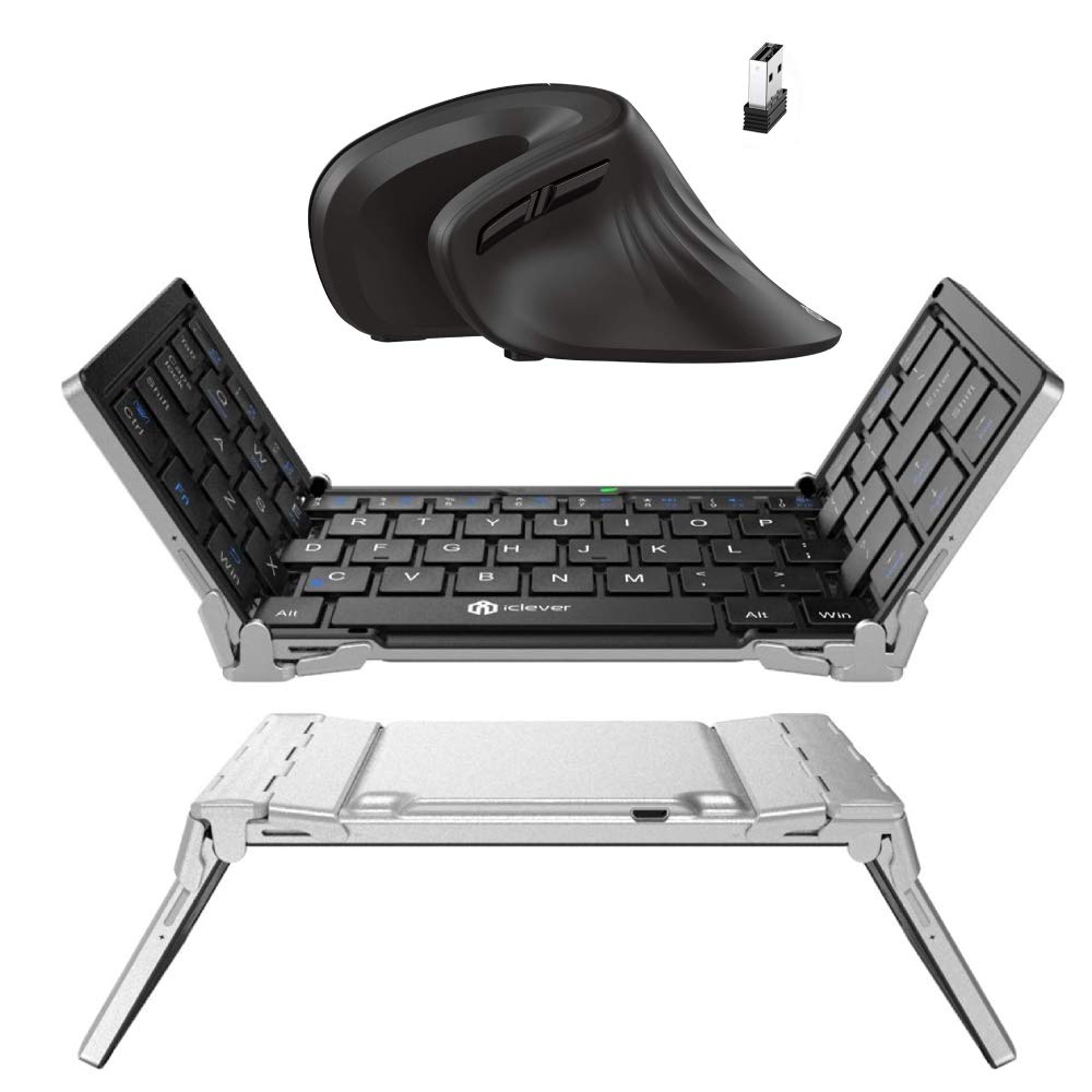 [Australia - AusPower] - iClever BK03 Bluetooth Keyboard, Bluetooth 5.1 Foldable Wireless Keyboard with Portable Pocket Size and iClever Ergonomic Mouse - Wireless Vertical Mouse 6 Buttons 