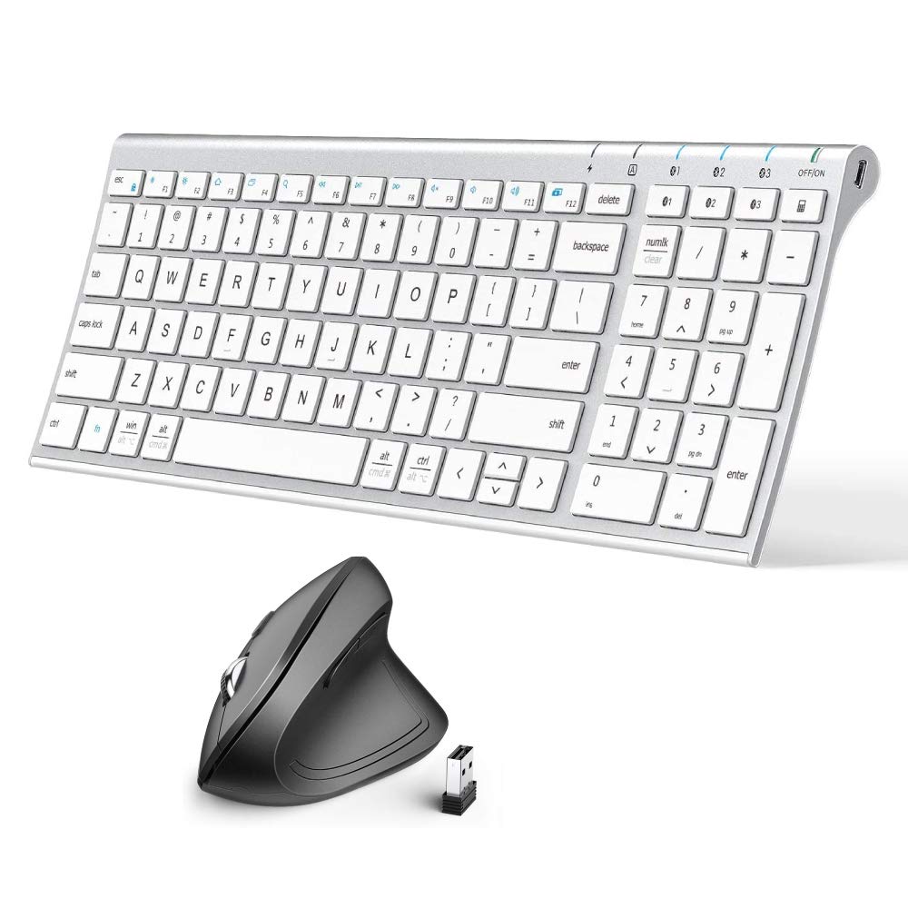 [Australia - AusPower] - iClever BK10 Bluetooth Keyboard, Multi Device Keyboard Rechargeable Bluetooth 5.1 with Number Pad Ergonomic Design Keyboard and iClever Vertical Mouse - Ergonomic Mouse Wireless 6 Buttons 