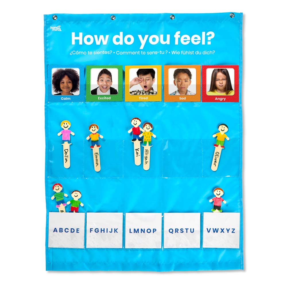 [Australia - AusPower] - hand2mind Express Your Feelings Pocket Chart, Classroom Decor, Feelings Chart, Teacher Supplies for Classroom, Daycare Supplies, Social Emotional Learning, Calm Down Corner, Pocket Chart for Classroom 